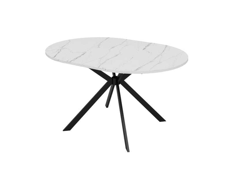  Table à manger extensible 100-140x100 cm pour 4 à 6 personnes, plateau rond à ovale avec rallonge intégrée, pieds en métal, mdf blanc  - Conforama A