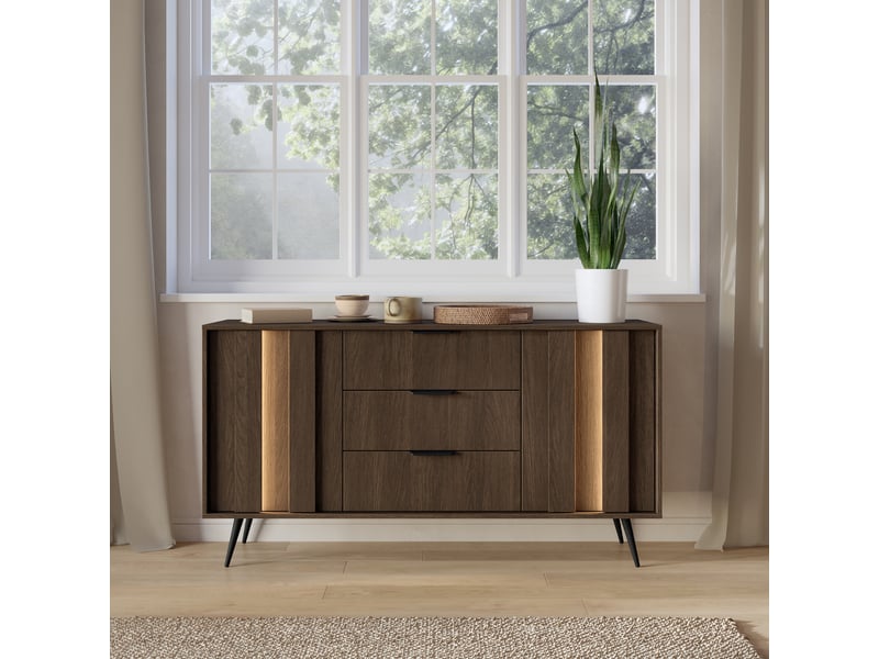  Buffet hahasasi, commode 3 tiroirs, 154x40x87h cm noyer marron Hahasasi - Conforama B