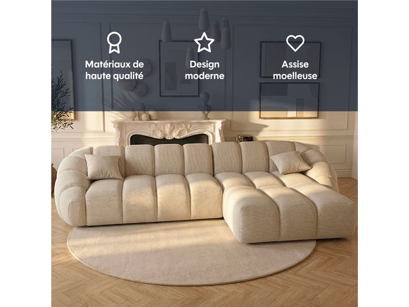 Canapé bulle angle droit en tissu chenille et bois renforcé beige - serena - morphea Serena - Conforama C