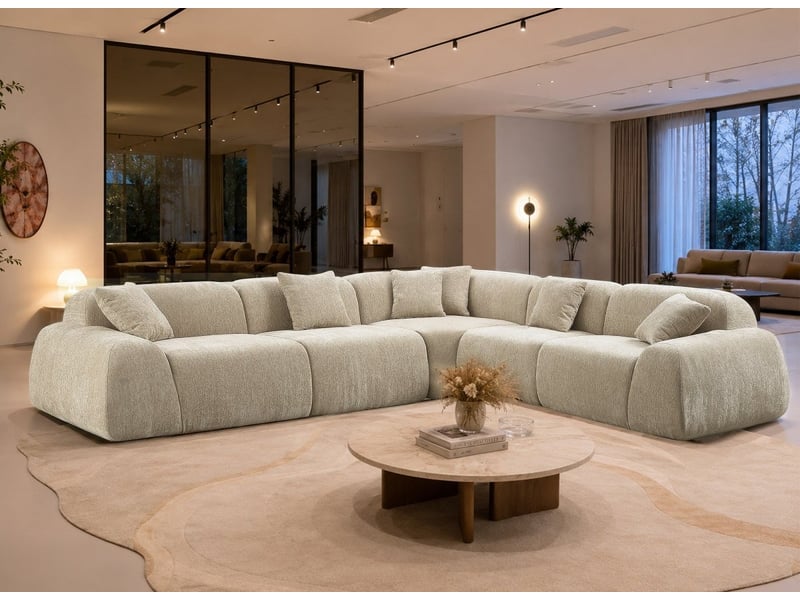  Canapé d'angle réversible 6 places en velours chiné taupe ramiro S384-2A2-TAU - Conforama B