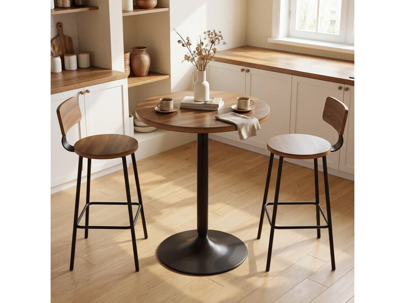  Table de bar ronde 60 cm, table haute cuisine mange-debout avec patins antidérapants, pour cuisine, noyer, salon  - Conforama D