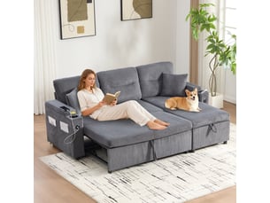 Canapé droit fixe <strong></strong> <strong></strong> 3 places Velours côtelé gris avec coffre de rangement