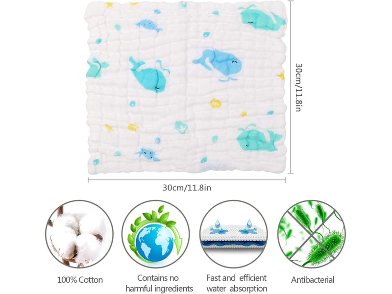  Lot de 10 débarbouillettes bébé en mousseline – 30x30 cm  - Conforama B