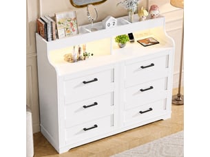 Commode 6 tiroirs - 73x39.5x114cm - meuble de rangement avec niche ouverte, bande led rgb réglable, style scandinave - blanc