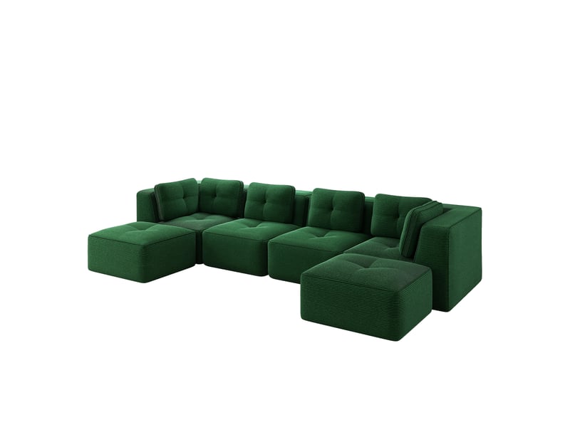 Canapé d'angle, canapé convertible – forme u, sans cadre, base antidérapante, vert, avec pouf, sans montage - Conforama W