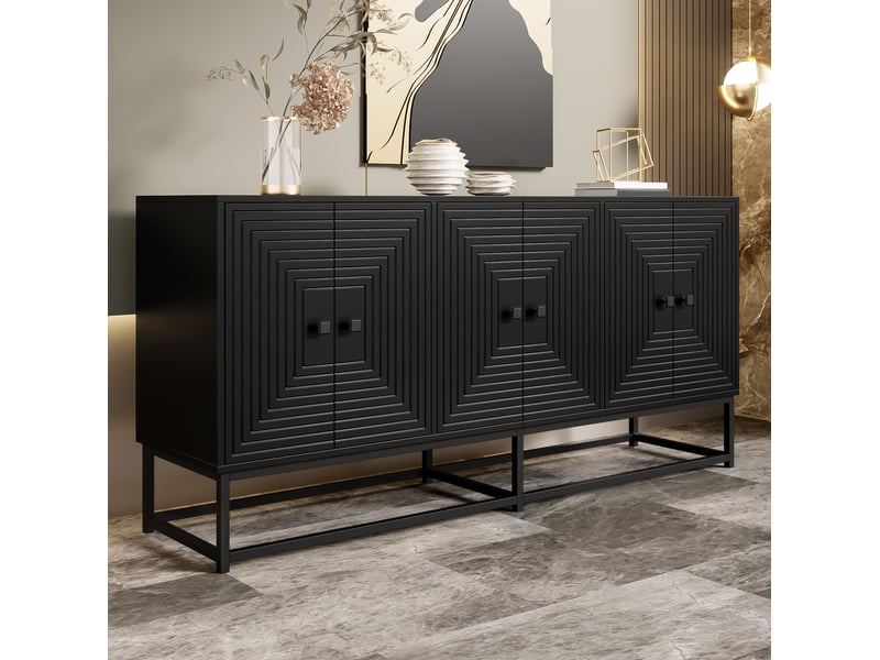  Buffet bas noir mat à 6 portes 160 x 38 x 75,5 cm  - Conforama C