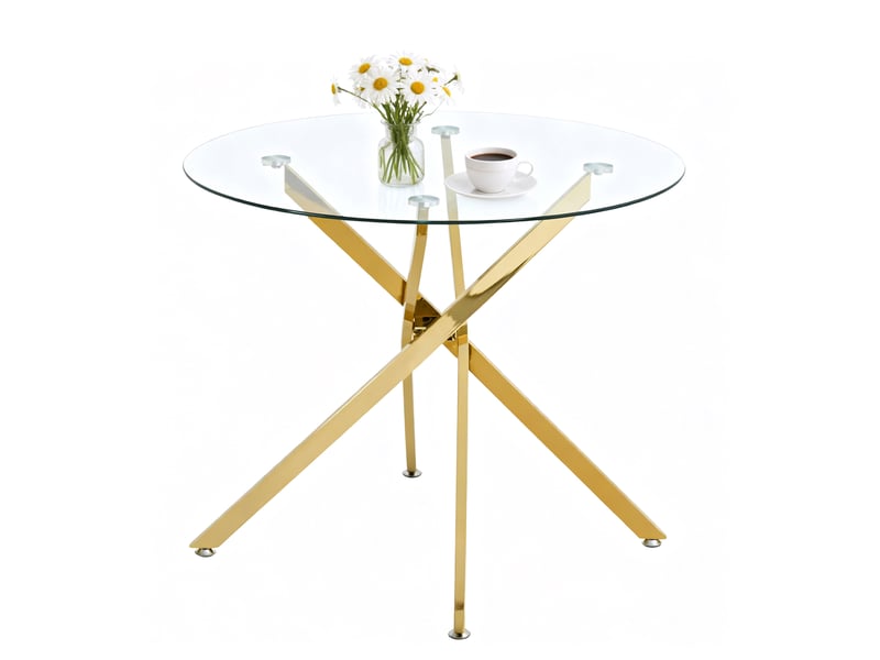  Table en verre pour 2 à 4 personnes, pieds en métal doré  - Conforama A