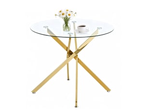Table en verre pour 2 à 4 personnes, pieds en métal doré