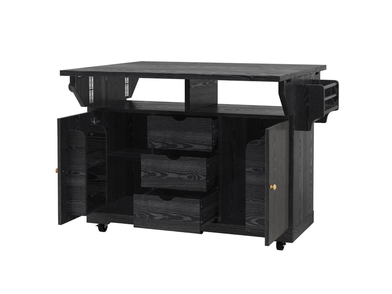  Desserte de cuisine 142,5 x 80 x 95 cm, noire en mdf et métal, extensions rabattables, 3 tiroirs  - Conforama D