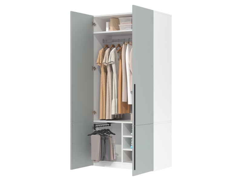 Armoire grise 90x50x200 cm à portes battantes avec tringle, porte-pantalons coulissant et 4 compartiments, pour chambre et salon - Conforama W