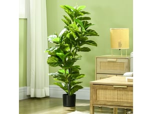 Plante artificielle ficus avec 90 feuilles réalistes et pot stable pour intérieur et extérieur en plastique vert