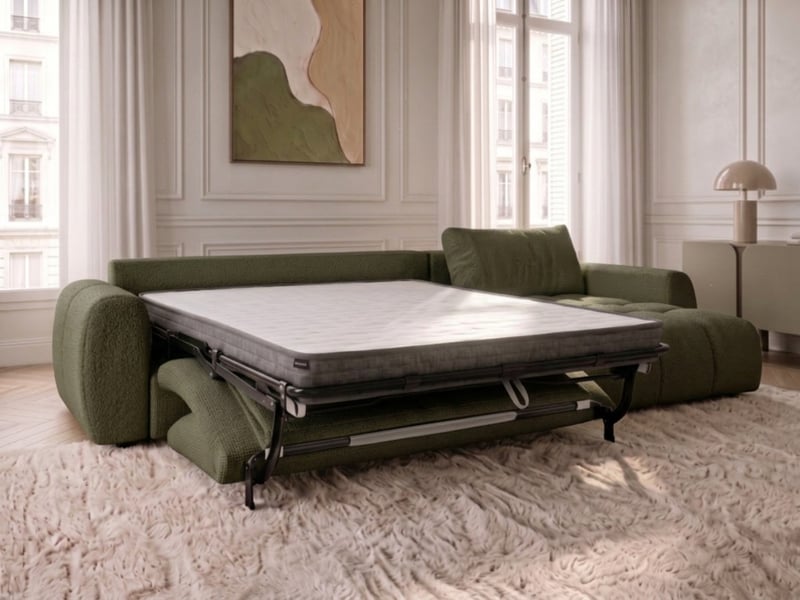 Bobochic canapé d'angle réversible convertible coffre fuji ouverture express tissu chiné vert réversible FUJI - Conforama D