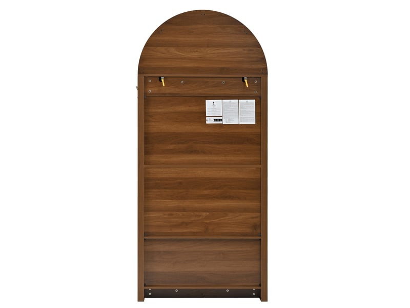  Armoire 80 x 50 x 180 cm avec portes galbées en rotin, penderie et 4 tiroirs, mdf coloris noyer  - Conforama E
