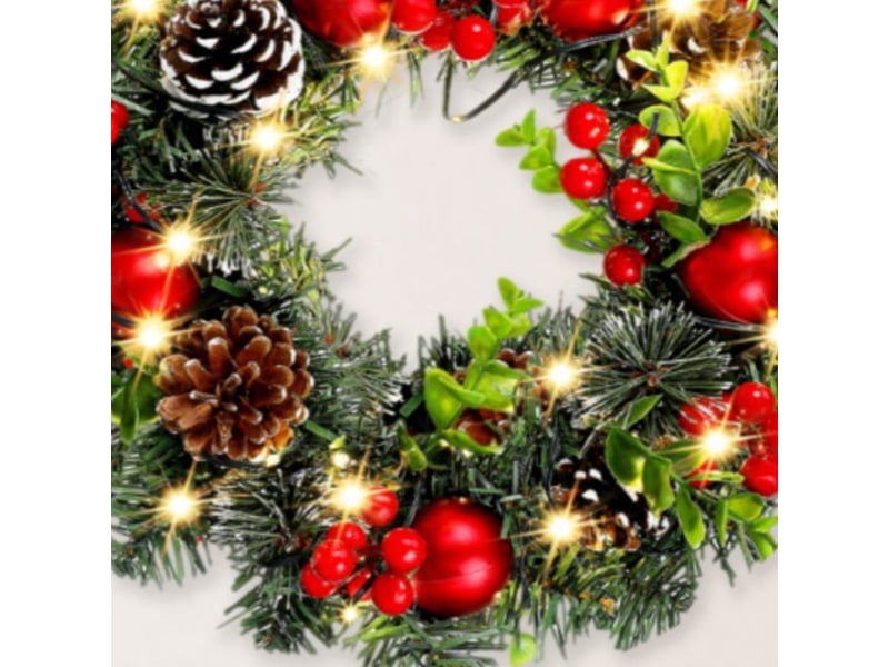Couronne de noël houx étoile d40cm avec 20 led - Conforama D