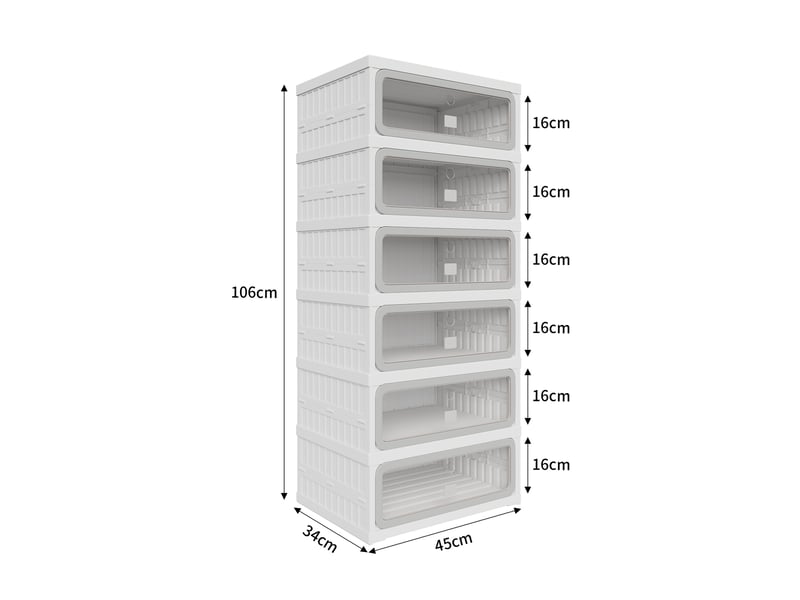  Meuble à chaussures pliable - 45x34,5x105,5 cm - meuble de rangement à 1 colonne et 6 niveaux - blanc et gris  - Conforama E