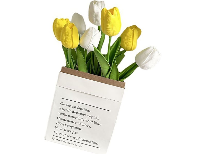  Fleurs artificielles tulipes détails fins couleurs vives résistantes pour bureau salon décoration blanche et jaune  - Conforama B
