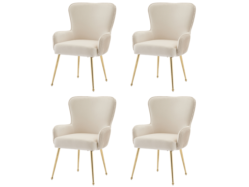  Lot de 4 chaises de salle à manger en velours beige et doré avec accoudoirs  - Conforama A