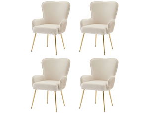 Lot de 4 chaises de salle à manger en velours beige et doré avec accoudoirs