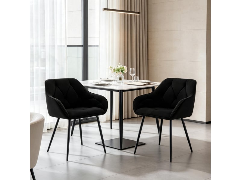  Chaises de salle à manger lot de 2 avec accoudoirs ergonomiques  - pieds métal, velours noir  - Conforama C