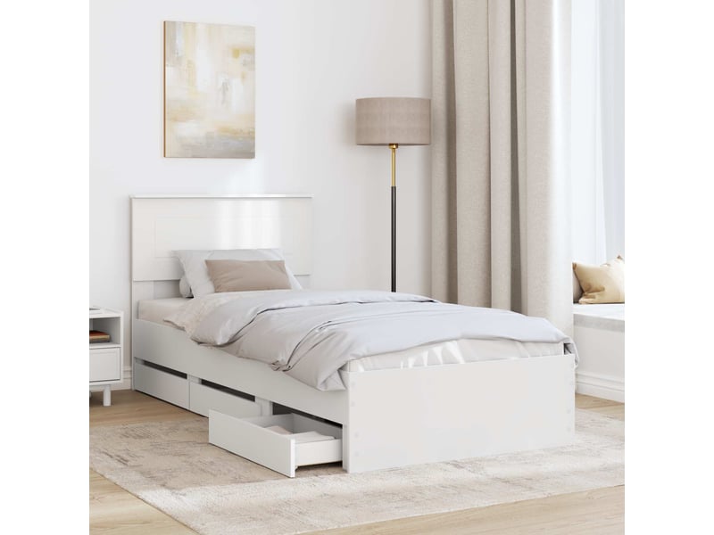  Lit simple- lit adulte -  cadre de lit avec tiroir blanc 90 x 200 cm bois ingénierie  - Conforama B