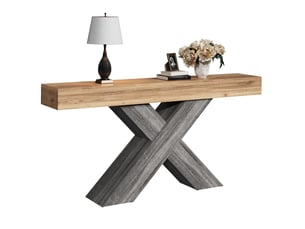 Console avec structure en x et espace ouvert, style industriel, pour entrée et salon, 140 × 30 × 80 cm