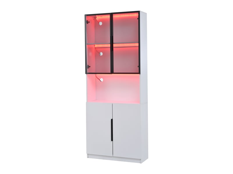  Vitrine haut 200 cm avec éclairage led réglable, portes vitrées, style minimaliste, 200 × 80 × 30 cm, blanc, pour exposer et organiser vos objets CARDUME ESTIVAL - Conforama E