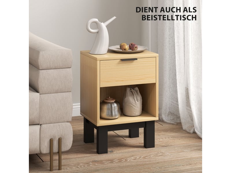  Table de chevet,35x26x50 cm,tiroir et niche ouverte,coloris chêne  - Conforama E
