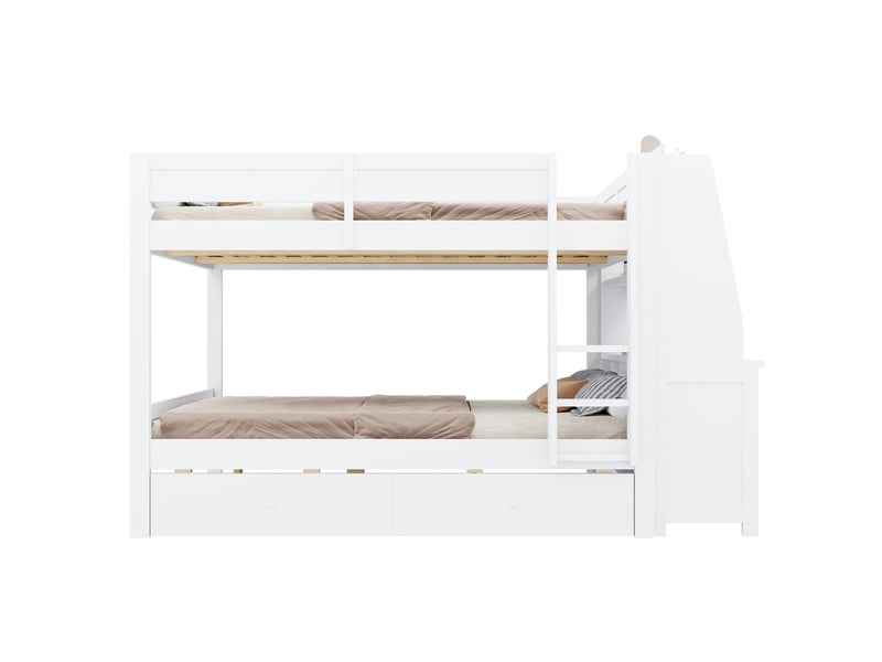  Lit superposé modenvie 140 x 200 cm avec bureau intégré, rangements latéraux, tiroirs et échelle, blanc  - Conforama A