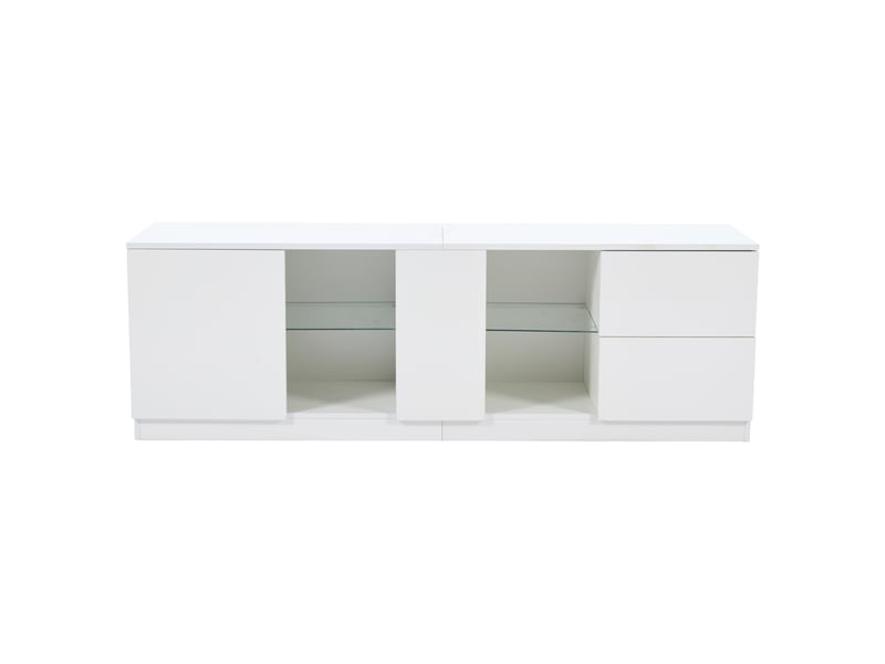 Meuble tv blanc brillant 160 x 40 x 52 cm avec led et rangement