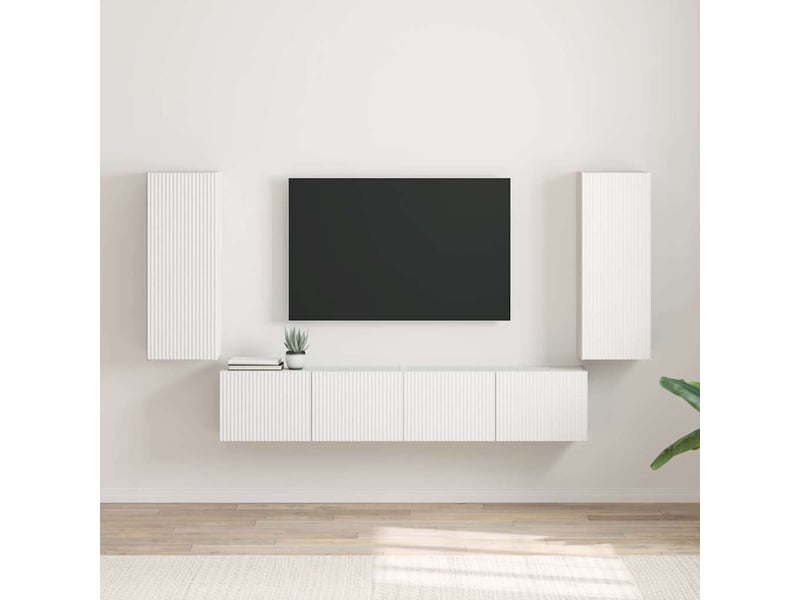 Meuble tv - banc tv - meuble de rangement mural 2 pcs blanc bois d'ingénierie  - Conforama B