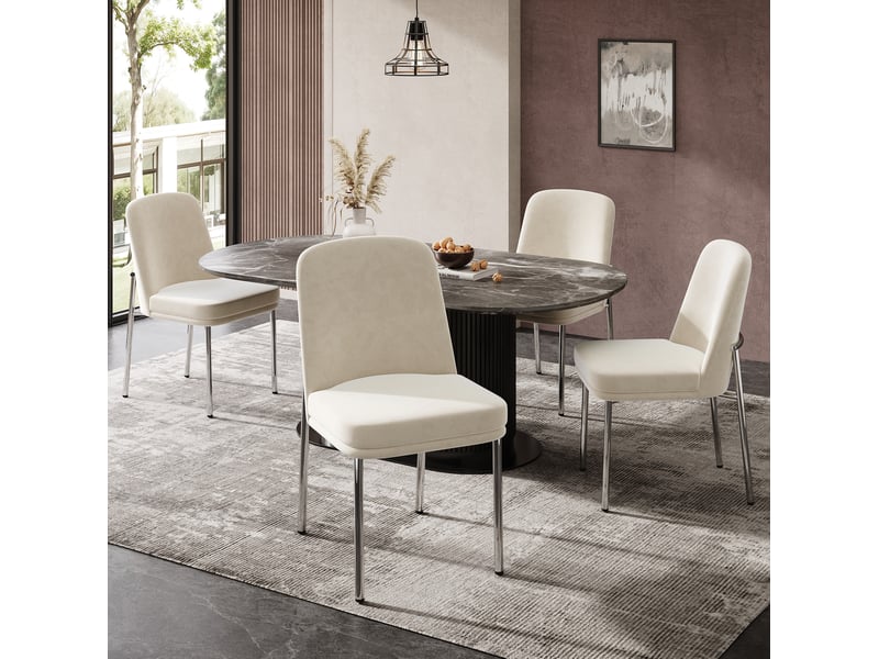  Lot de 4 chaises de salle à manger 42,5x53x82 cm en velours beige, style contemporain épuré  - Conforama B