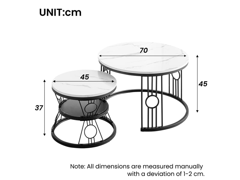  Lot de 2 tables basses empilables blanches et noires en mdf  - Conforama E