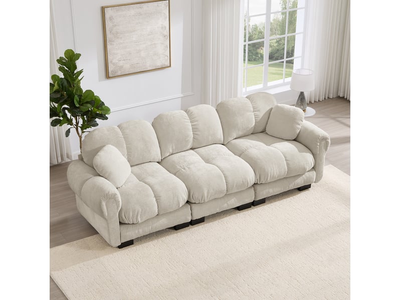  Canapé modulable modenvie 3 places 260 x 86 x 90 cm en chenille kaki clair  - Conforama D