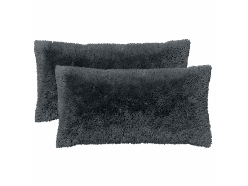 Lot de 6 coussins avec oreiller, coussins décoratifs heerlen anthracite fleece pv cf50775 - Conforama A