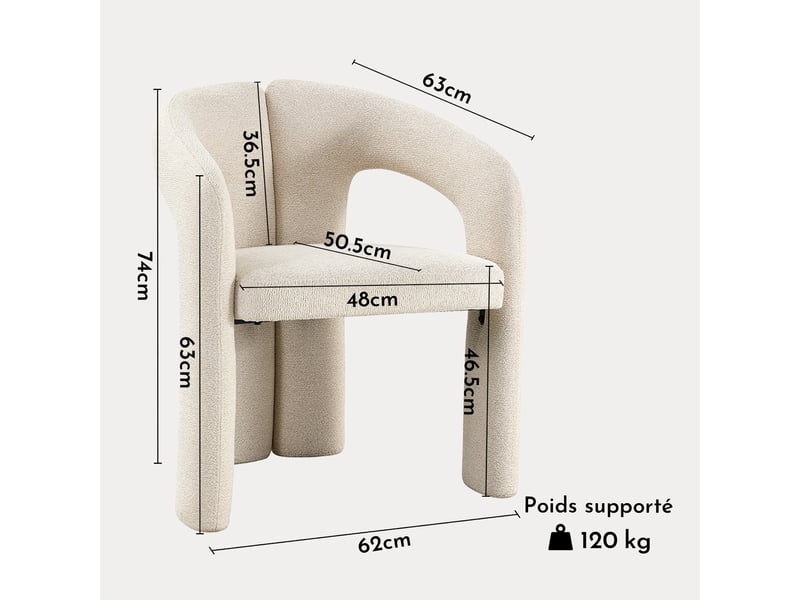 Beja - fauteuil en tissu bouclette beige BEJA-BEI - Conforama E