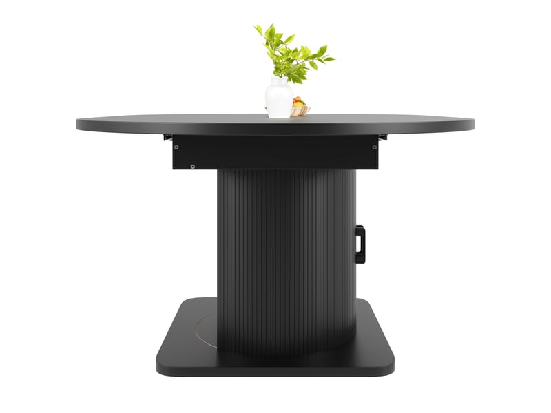  Table de salle à manger extensible avec rangement mdf et métal 118-158×118×76 cm noire  - Conforama A