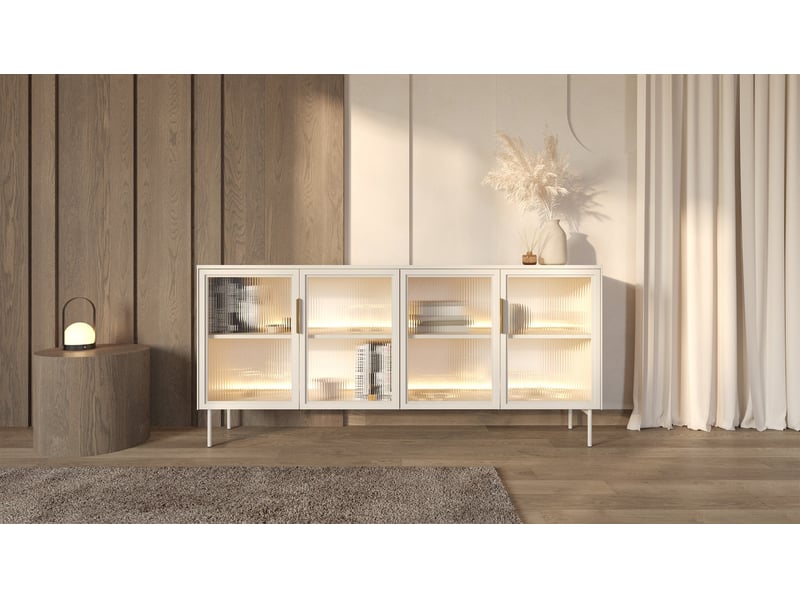  Selsey lumi – buffet 4 portes vitrées avec éclairage led - cachemire - 181 cm Lumi - Conforama C