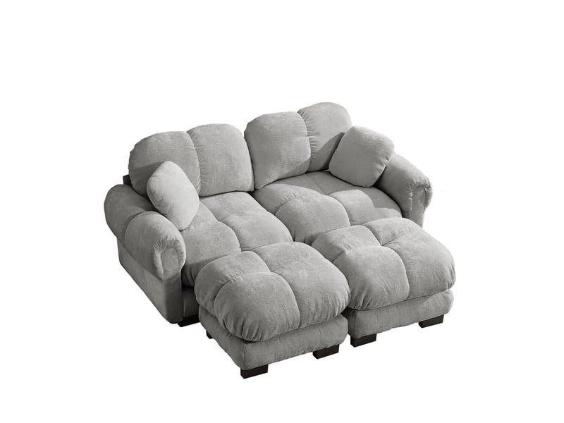  Canapé modulable, canapé 2 places, en chenille, gris clair, avec pouf, adapté à l'espace de vie, pour salon  - Conforama B