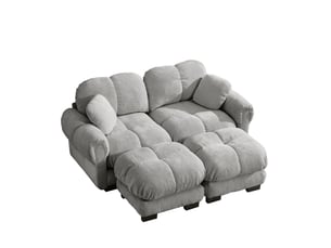 Canapé modulable, canapé 2 places, en chenille, gris clair, avec pouf, adapté à l'espace de vie, pour salon