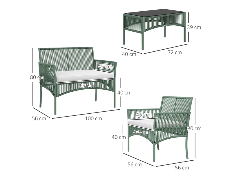 Ensemble salon de jardin 4 pcs canapé 2 pl. 2 fauteuils 1 table basse plateau verre trempé - Conforama E