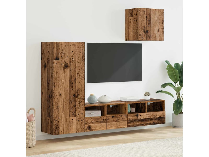  Lot de 4 meuble tv mural, meuble tv suspendu bois ancien bois d'ingénierie shl70771  - Conforama B