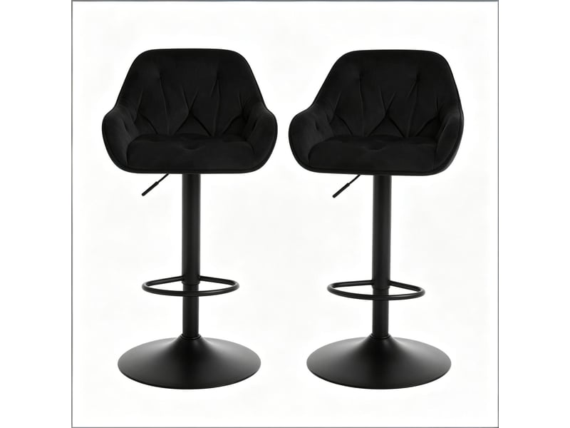  Lot de 2 tabourets de bar pivotants 52 x 45 x 87-108,5 cm - hauteur réglable - sièges en velours - pied métal noir avec repose-pieds - noir  - Conforama A