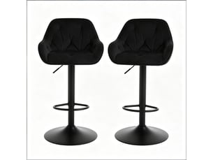 Lot de 2 tabourets de bar pivotants 52 x 45 x 87-108,5 cm - hauteur réglable - sièges en velours - pied métal noir avec repose-pieds - noir