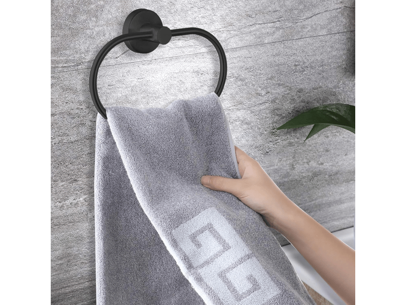  Porte-serviettes de salle de bain, barre porte-serviettes murale, porte-serviettes ovale, noir  - Conforama B