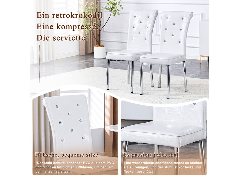 Lot de 4 chaises de salle à manger,à effet crocodile,pvc,blanc - Conforama E