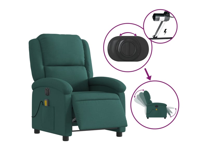  Fauteuil de relaxation tv fonction massage inclinable électrique 6 points de massage en tissu vert foncé dec027280  - Conforama E