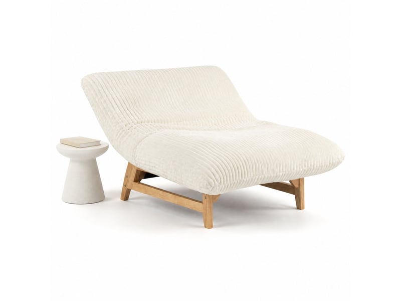 Fauteuil poire adulte 110x74x60 cm, grand format, avec dossier, chaise relax ergonomique, velours côtelé, couleur blanc - Conforama A