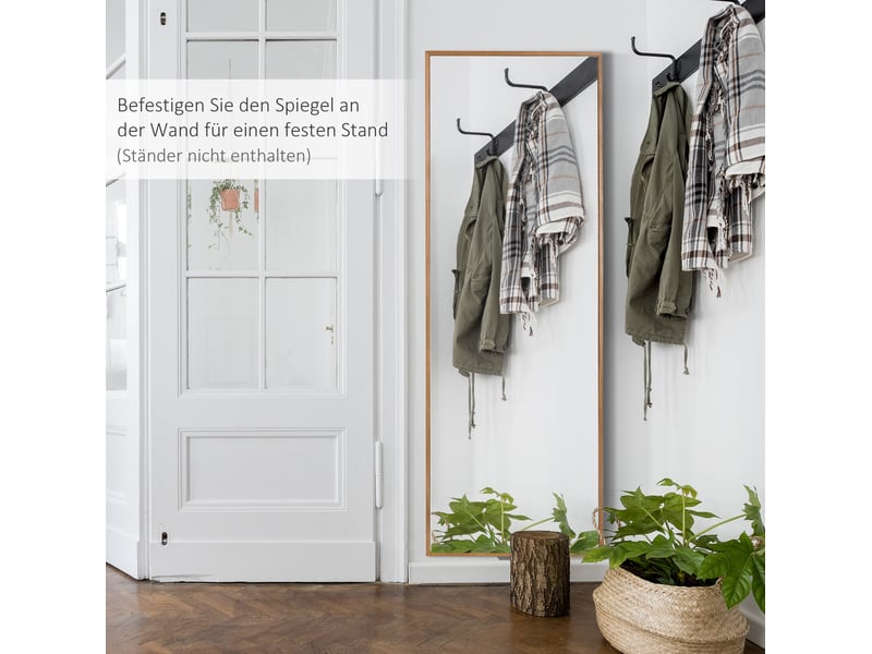  Miroir plein pied mural 125x45 cm – bois naturel – à fixer ou à poser contre un mur, cadre en pin robuste  - Conforama E