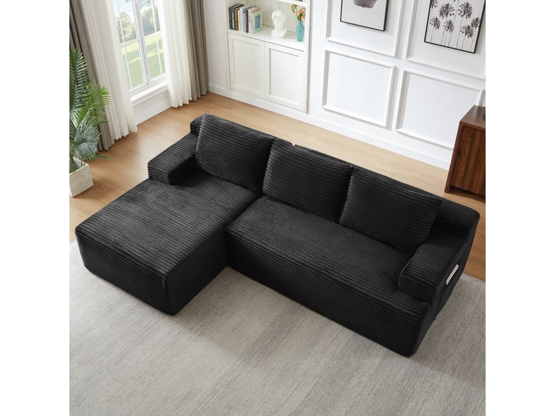 Canapé d'angle en velours côtelé 3 places, sans montage, modulaire, assise profonde, confort moelleux, design nuage - Conforama E