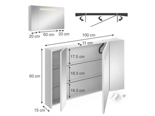 Vicco armoire de toilette, blanc, 100x60cm